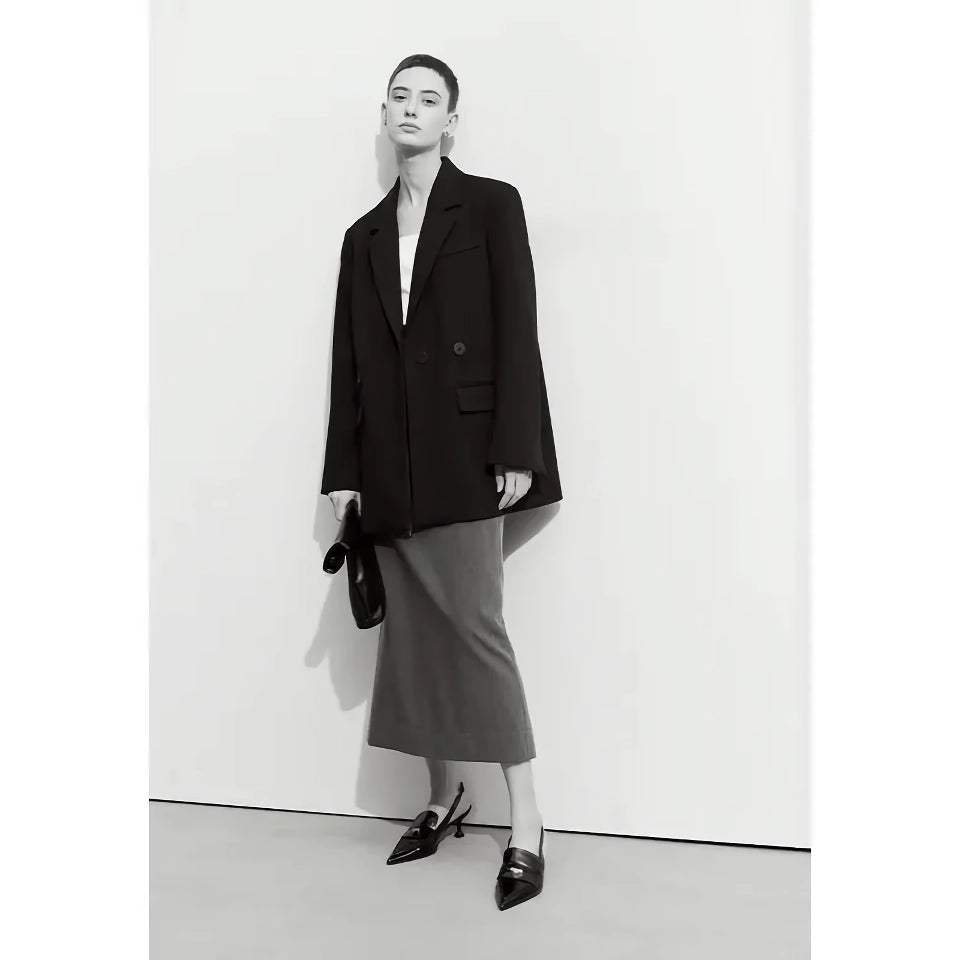 Elegante blazer cruzado de otoño con cuello con muescas