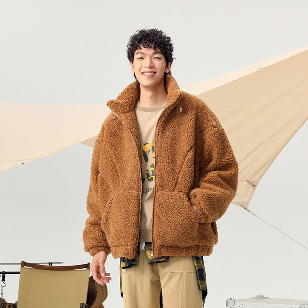 Abrigo acolchado de lana de cordero con cuello alto para parejas de la marca Retro Tide