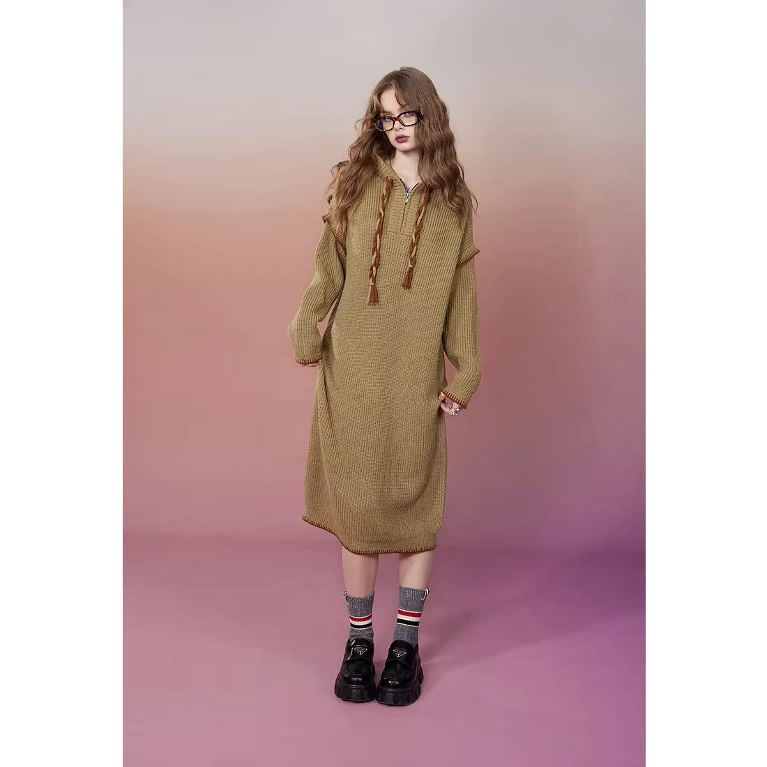Vestidos de punto con capucha elegantes de talla grande para otoño para mujer