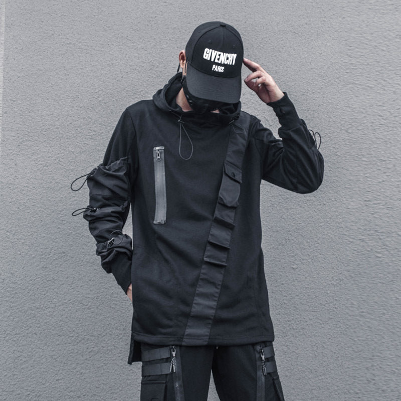 Suéter táctico holgado con capucha y cordón para hombre