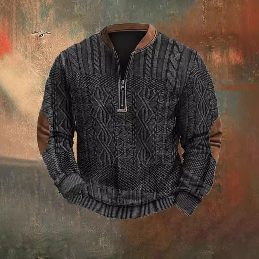 Suéter con media cremallera y hebilla estampado de otoño e invierno