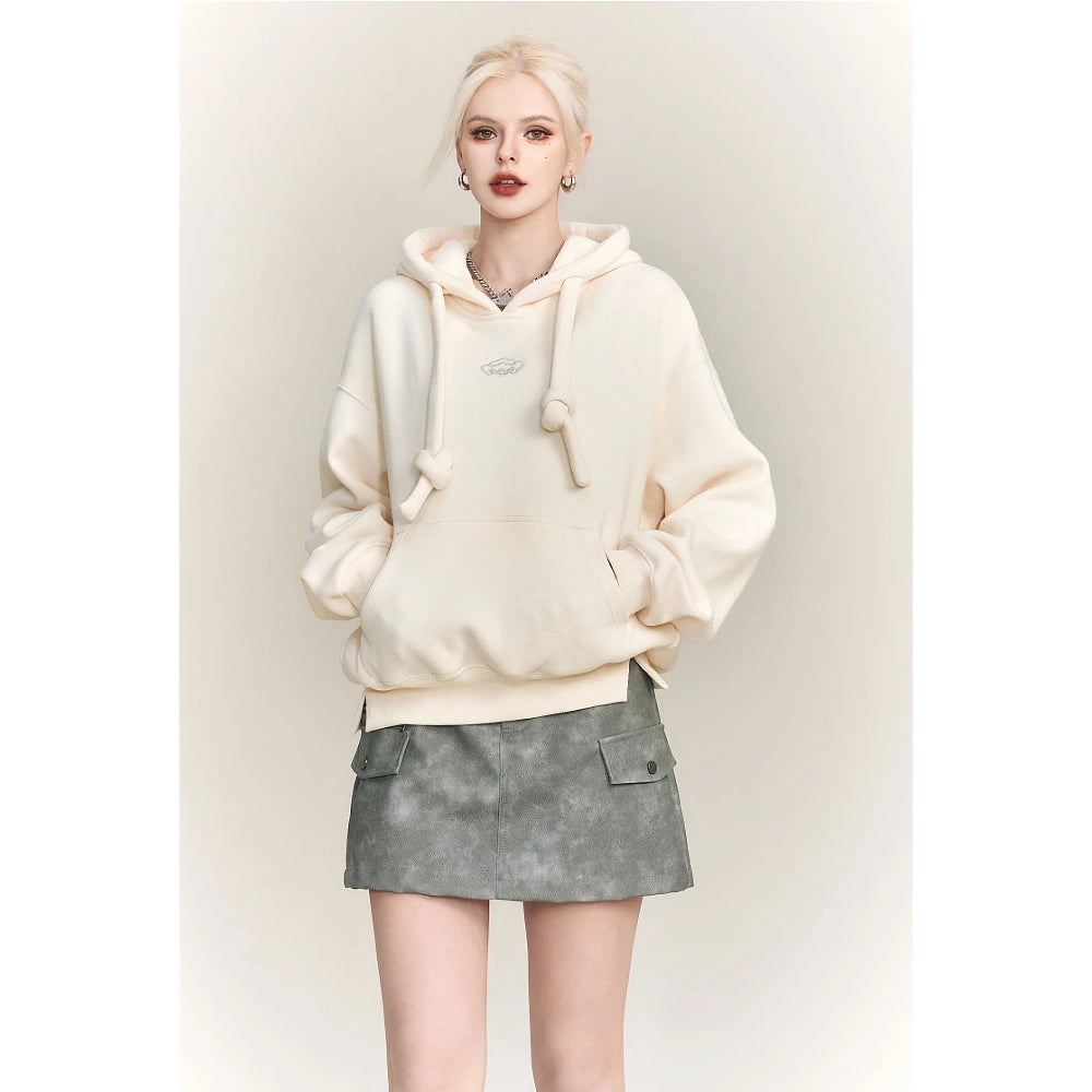 Fleece-Hoodie mit geometrischem Muster und Kapuze in Übergröße