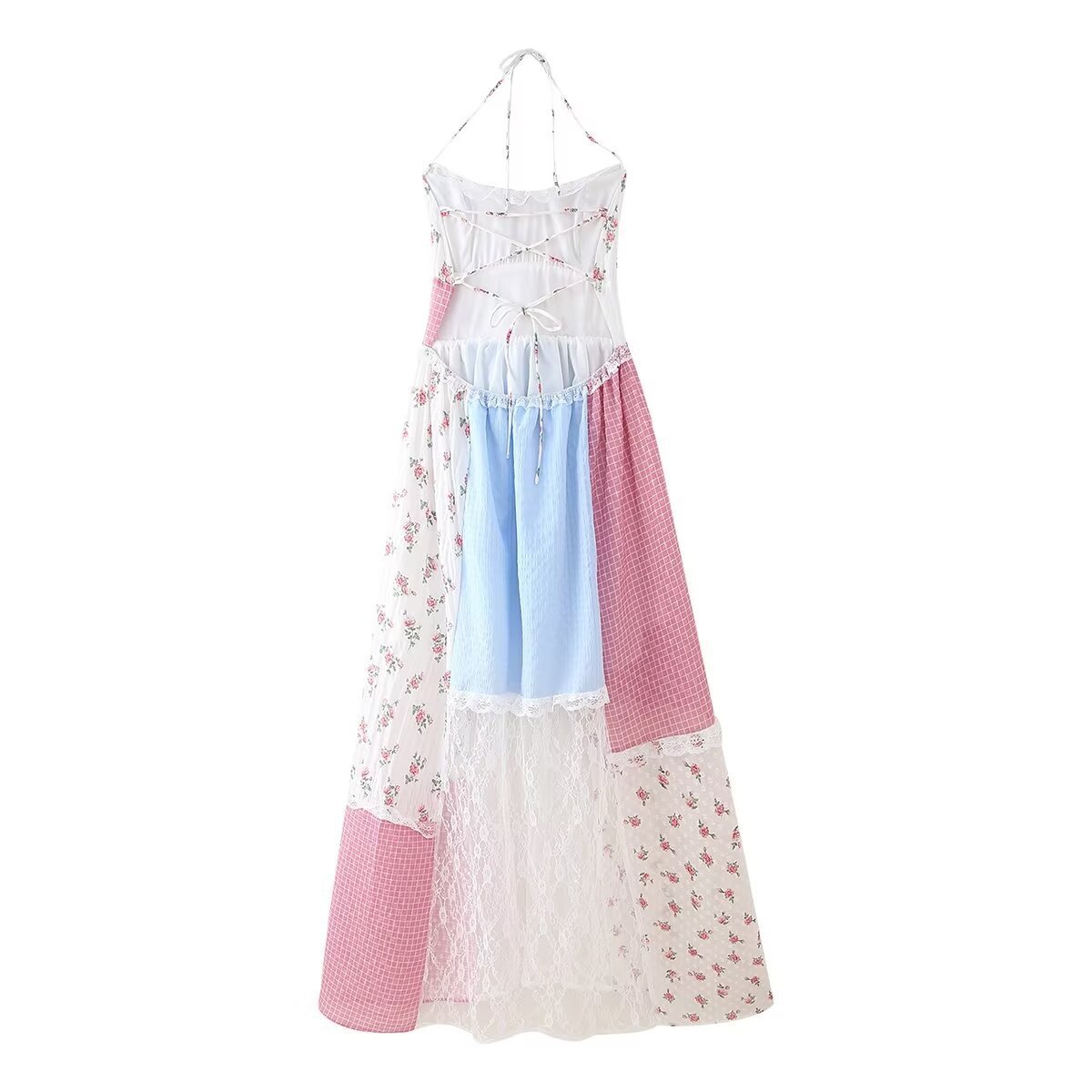 Vestido de mujer con escote halter y encaje floral
