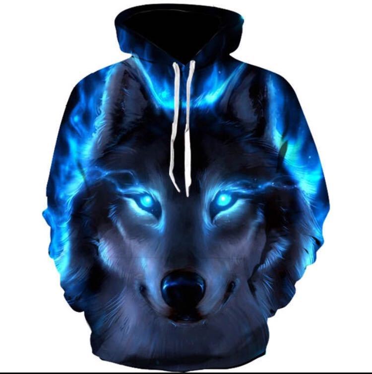 Suéter de manga larga con capucha y estampado digital en 3D de un lobo genial