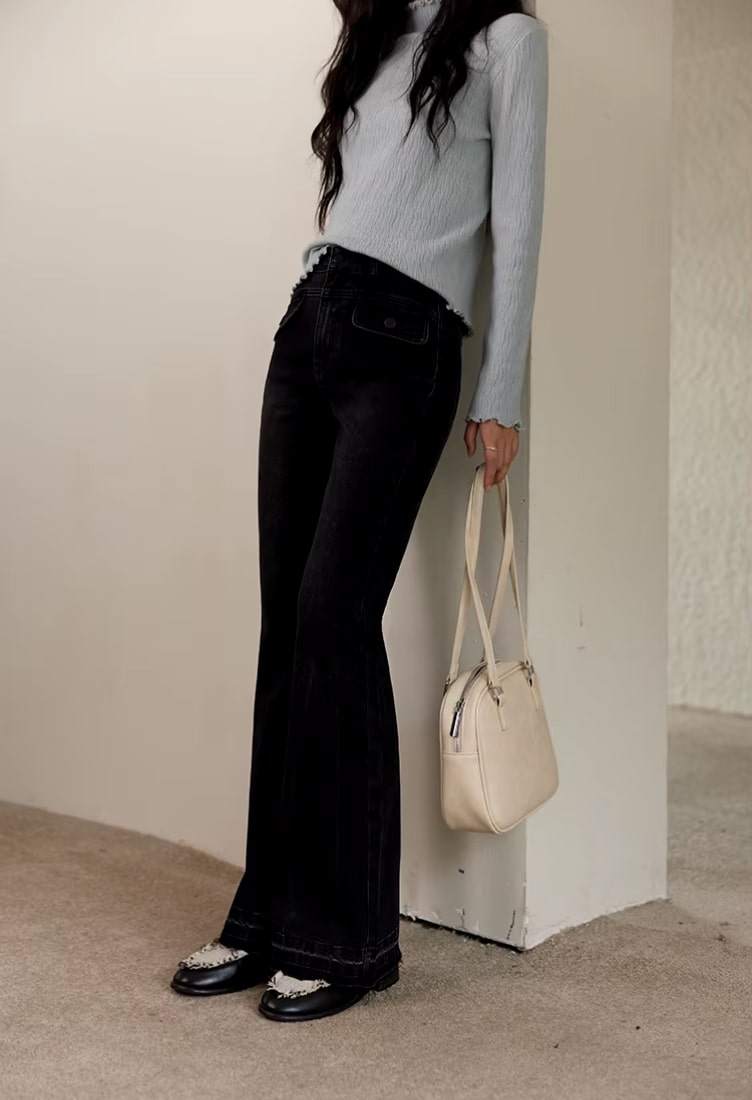 Vintage High Waist Flared Denim Pants for Women