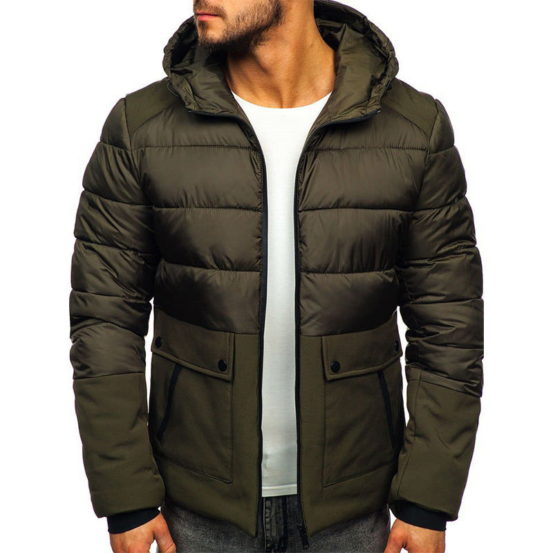 Herren Winterjacke mit Kapuze, einfarbig, lässiger Baumwollmantel