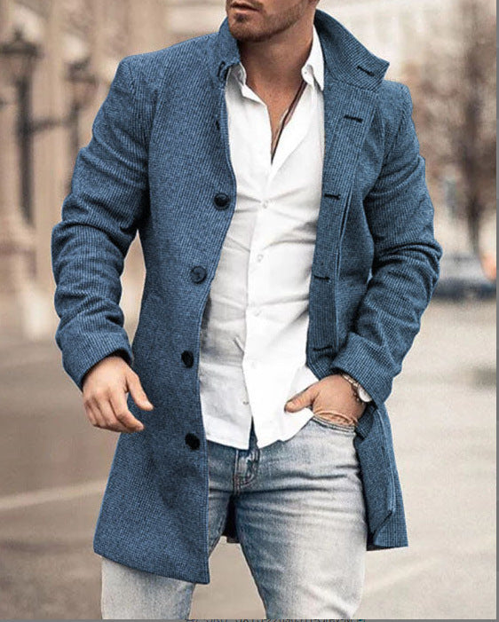 Abrigo informal de lana con cuello alto y bolsillos de longitud media para hombre para otoño e invierno