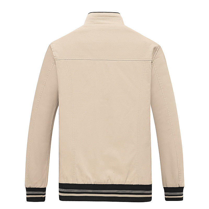 Chaqueta de algodón lavado con cuello alto, abrigo informal para hombre