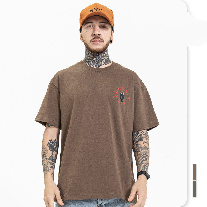 Spring Summer Round Collar Loose Fashion Brand Hip Hop Rap English Print Oversize Short Sleeve