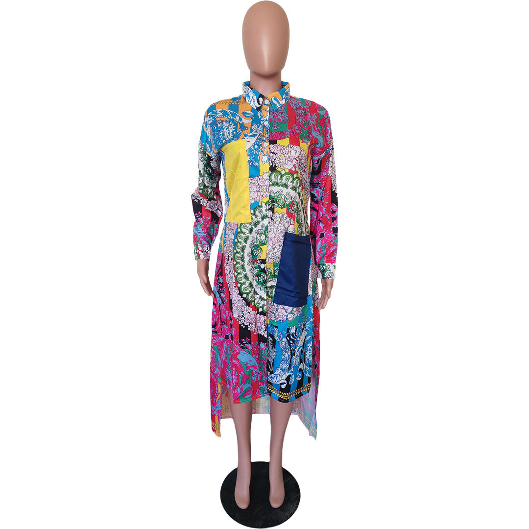 Vestido camisero holgado con solapa y botonadura sencilla con abertura