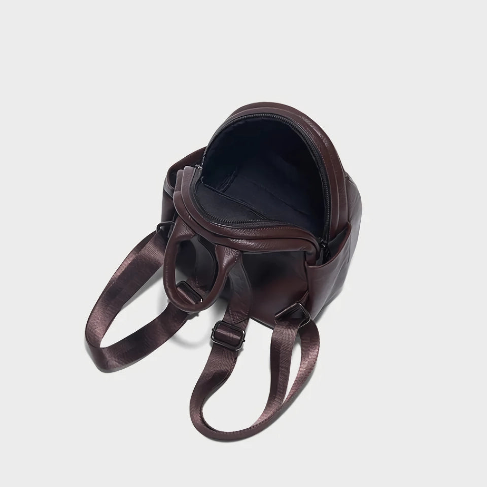 Elegante mochila de cuero color café oscuro para mujer: bolso de hombro doble de piel de vaca de primera calidad