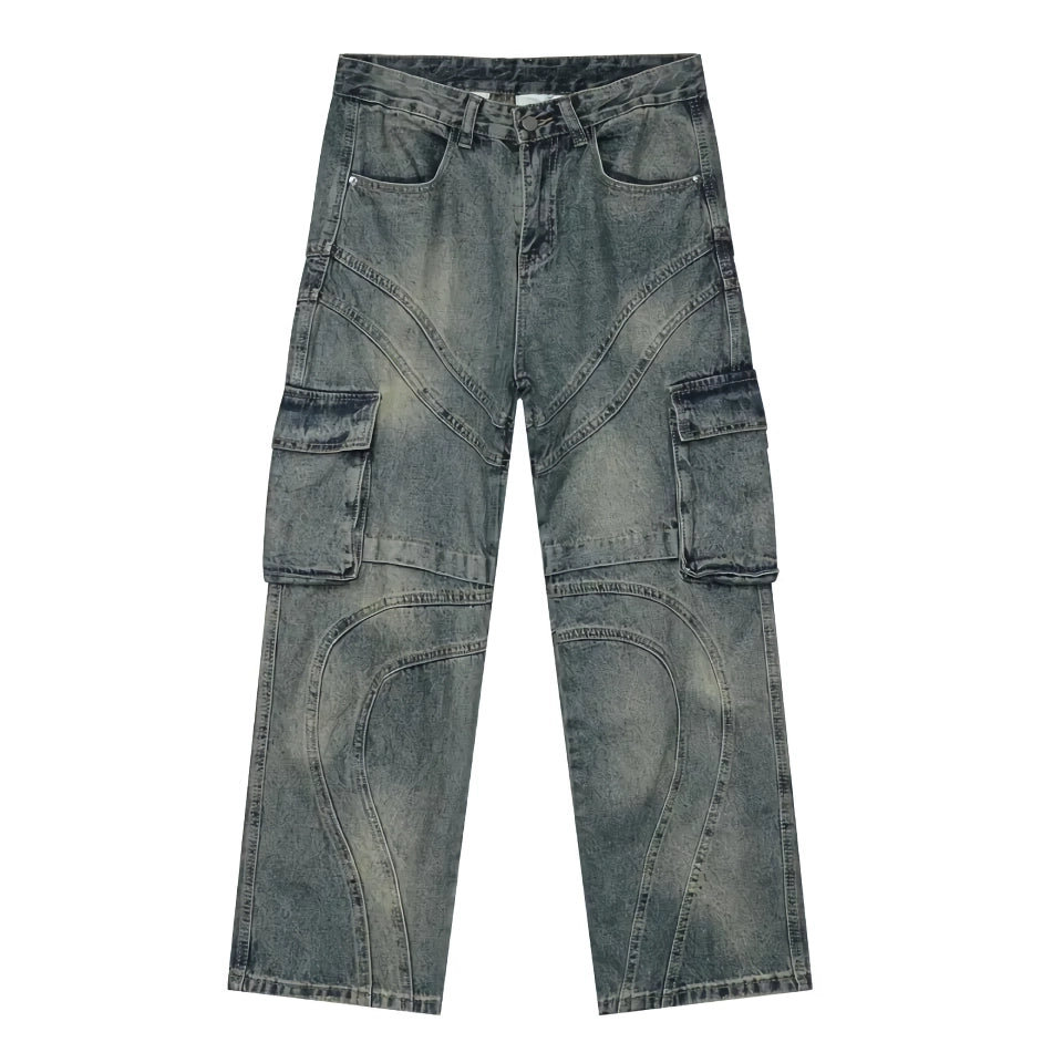 Herren-Jeanshose mit weitem Bein und Patchwork-Farbverlauf