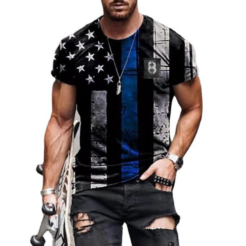 Camisa informal de manga corta con estrellas y rayas para hombre