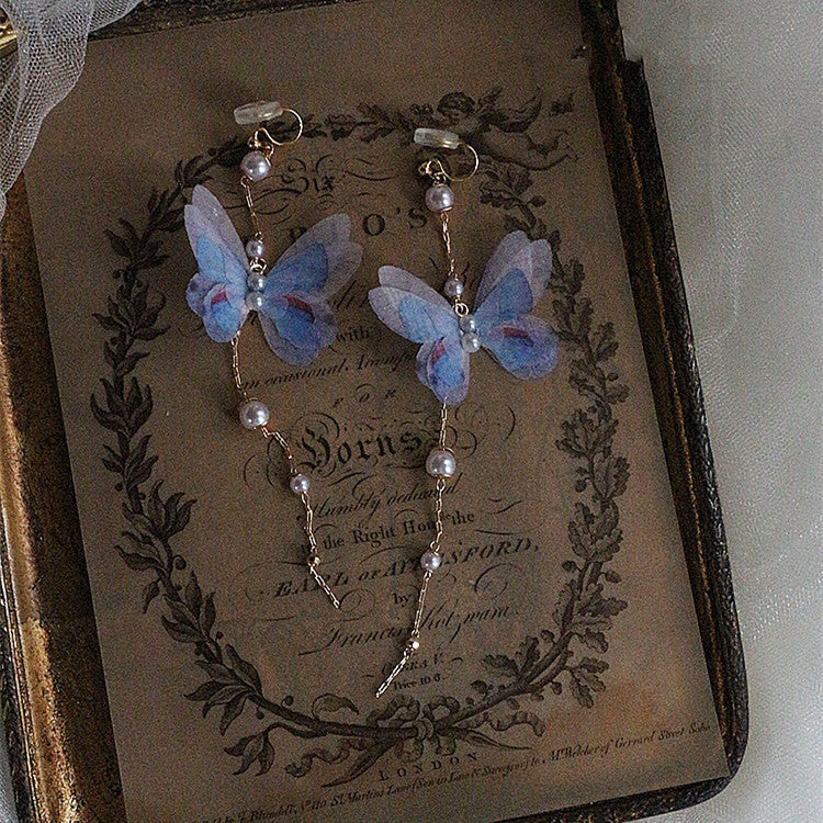 Long Tassel Butterfly Super Fairy Style Earrings Without Earholes - Dazpy