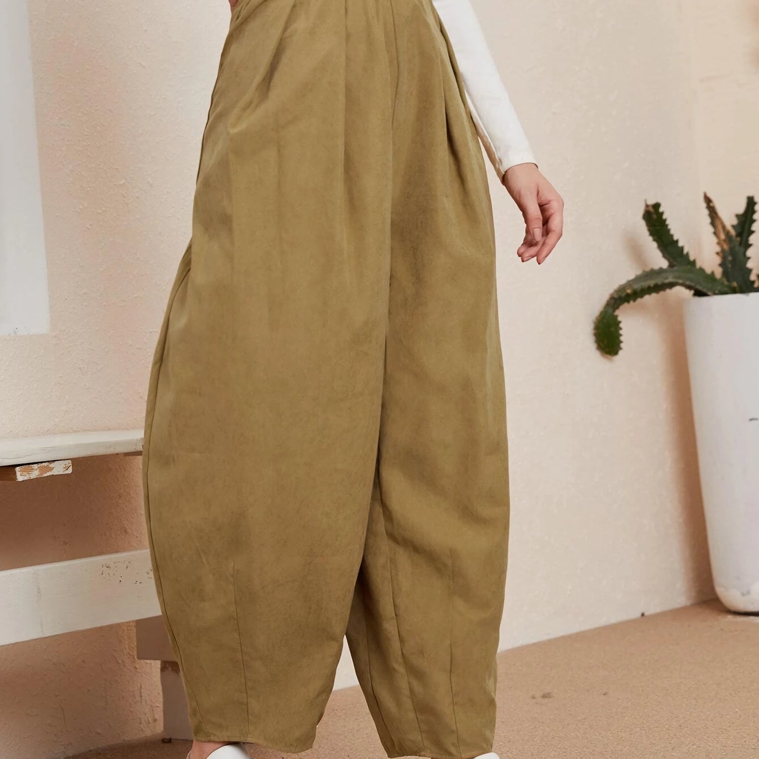 Freizeithose aus Baumwolle mit hoher Taille und Taschen - Locker sitzende Herbsthose