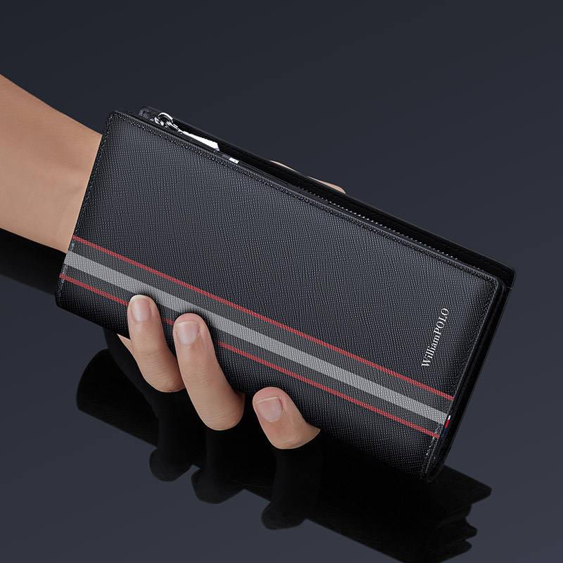 Lange Herrenbrieftasche aus Leder mit Multi-Kartenhalter und Handyfach