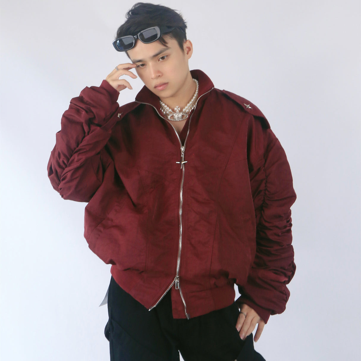 Personalisierte modische Jacke mit Reißverschluss und Mikro-Trommelärmeln