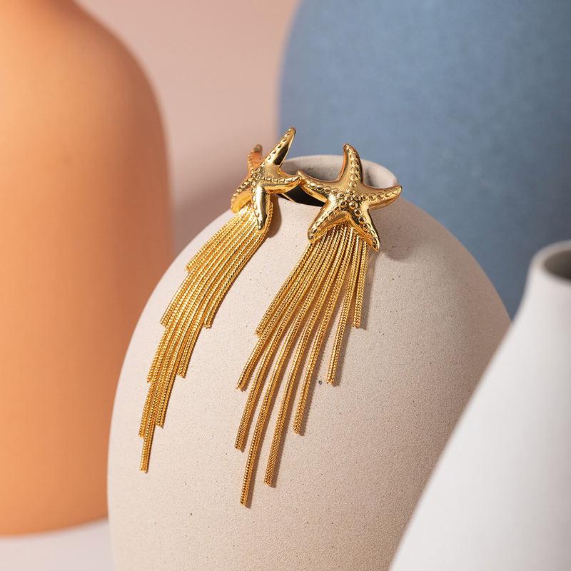 Ohrhänger aus 18 Karat vergoldetem Edelstahl mit Seestern-Quaste