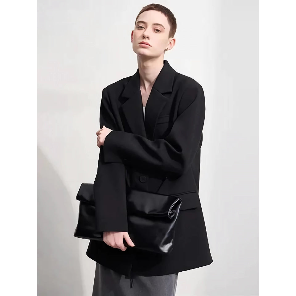 Elegante blazer cruzado de otoño con cuello con muescas