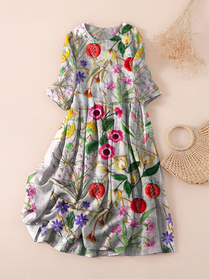 Vestido de otoño con mangas y cuello redondo en tallas grandes