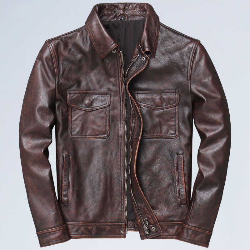 Chaqueta de cuero retro informal con solapa para hombre, de motociclista
