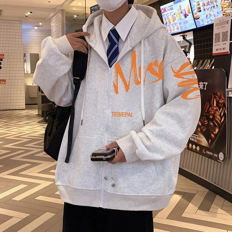 Chaqueta tipo cárdigan con cremallera completa y estampado de letras estilo Hong Kong