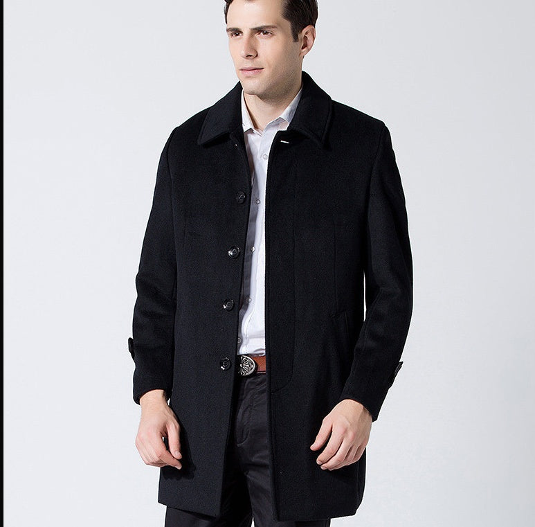 Neu Männer Langen Mantel Revers Woolen Mantel Business Wolle