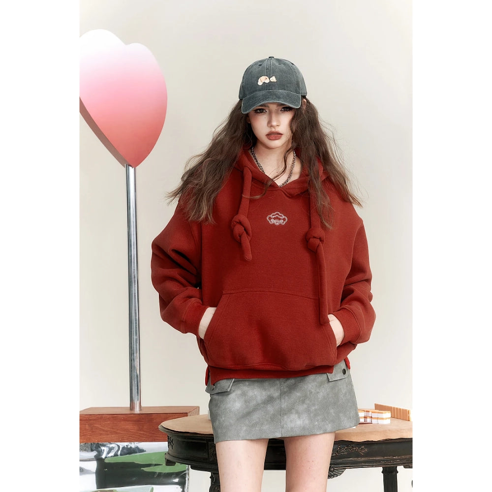 Fleece-Hoodie mit geometrischem Muster und Kapuze in Übergröße