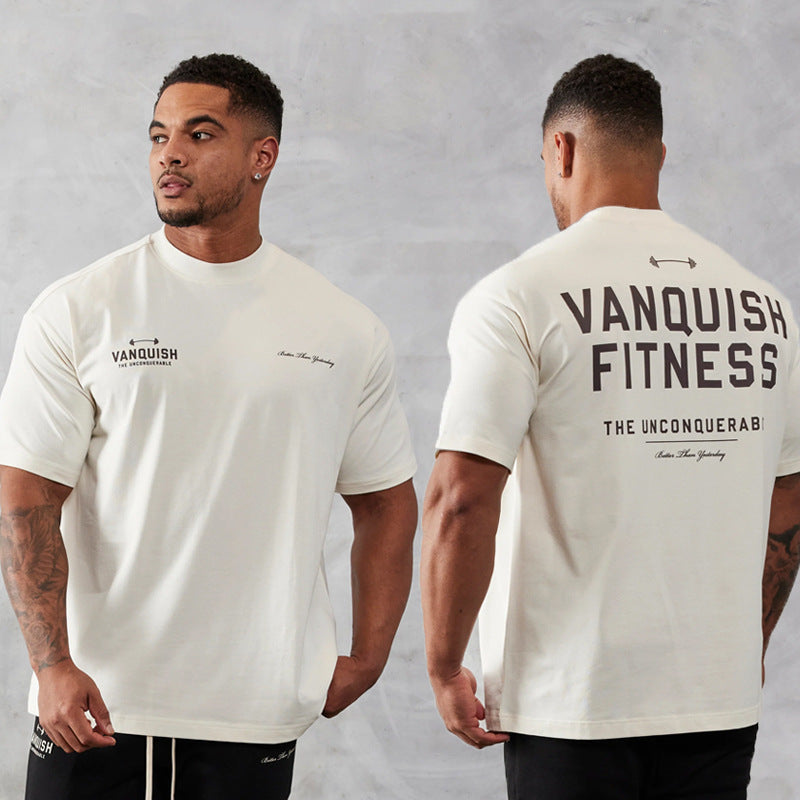 Camiseta deportiva de algodón puro con cuello redondo y manga corta para hombre