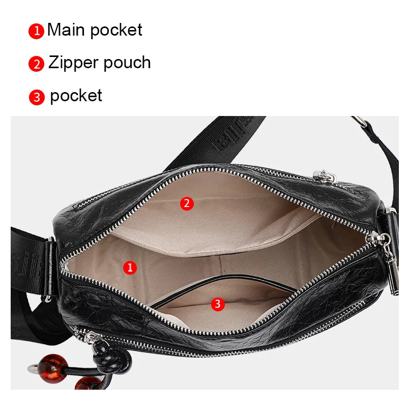 Bolso bandolera de piel suave con textura plisada y elegante para mujer