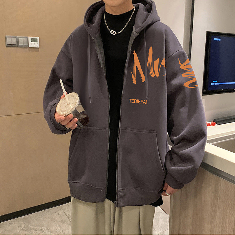 Chaqueta tipo cárdigan con cremallera completa y estampado de letras estilo Hong Kong