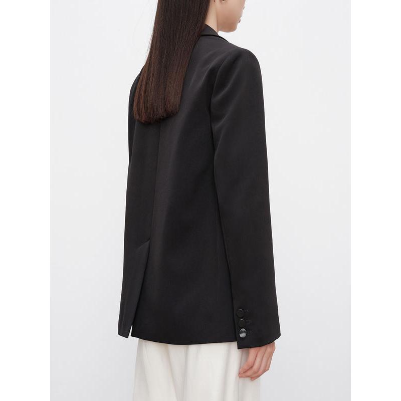 Chaqueta de traje negra con hombros descubiertos para mujer