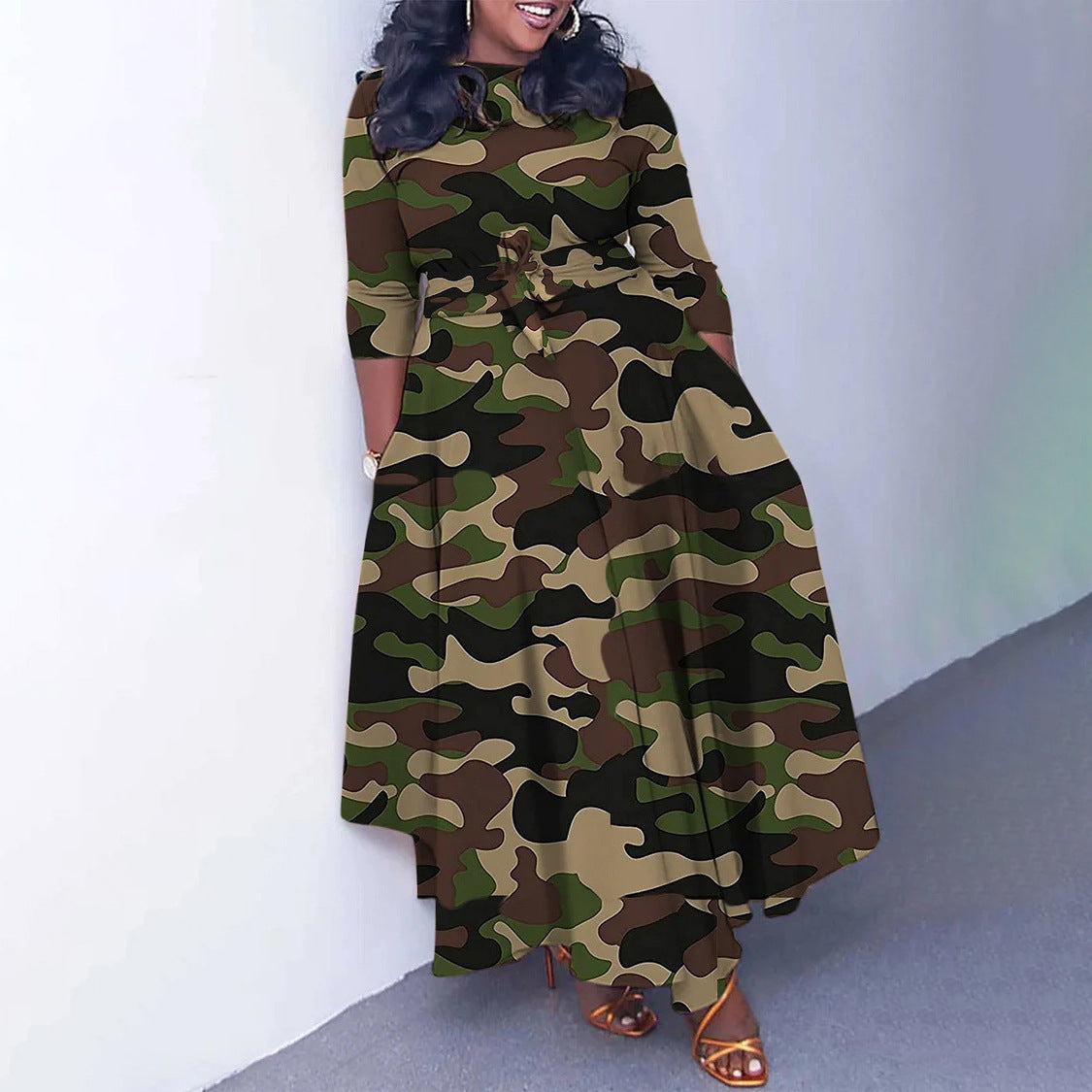 Damenmode mit Schnürung und Aufdruck in Übergröße, europäisches und amerikanisches Kleid