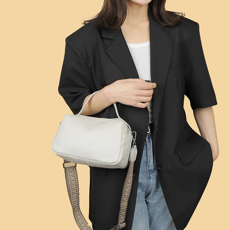 Bolso bandolera de piel auténtica de lujo para mujer: bolso de hombro pequeño y suave de diseño con dos bolsillos para teléfono