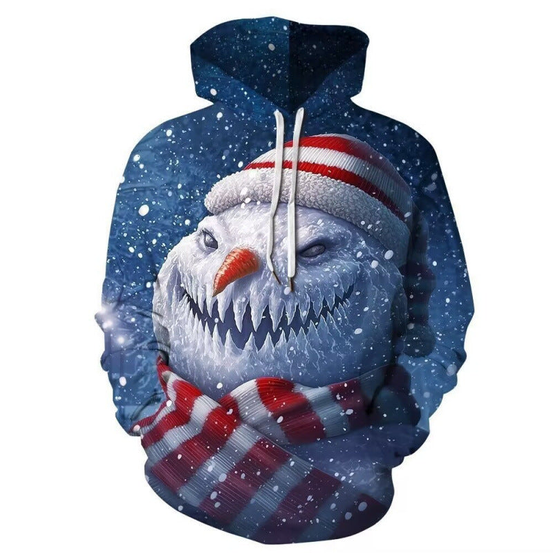 Suéter con capucha con estampado 3D de muñeco de nieve navideño europeo y americano