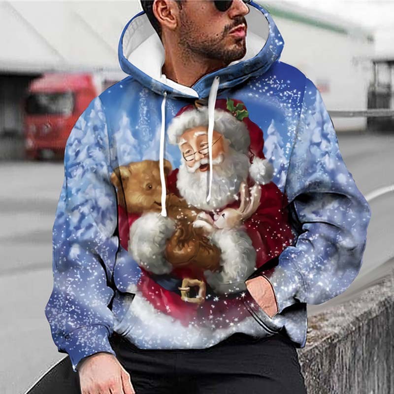 Sudadera con capucha con estampado digital 3D de elementos navideños