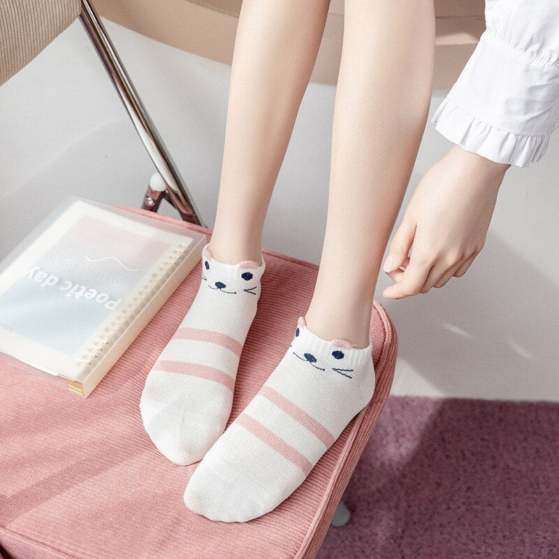 5 Paar süße rosa Katzen-Socken – trendige und bequeme Bootssocken