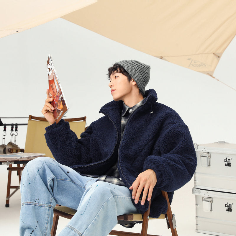 Abrigo acolchado de lana de cordero con cuello alto para parejas de la marca Retro Tide