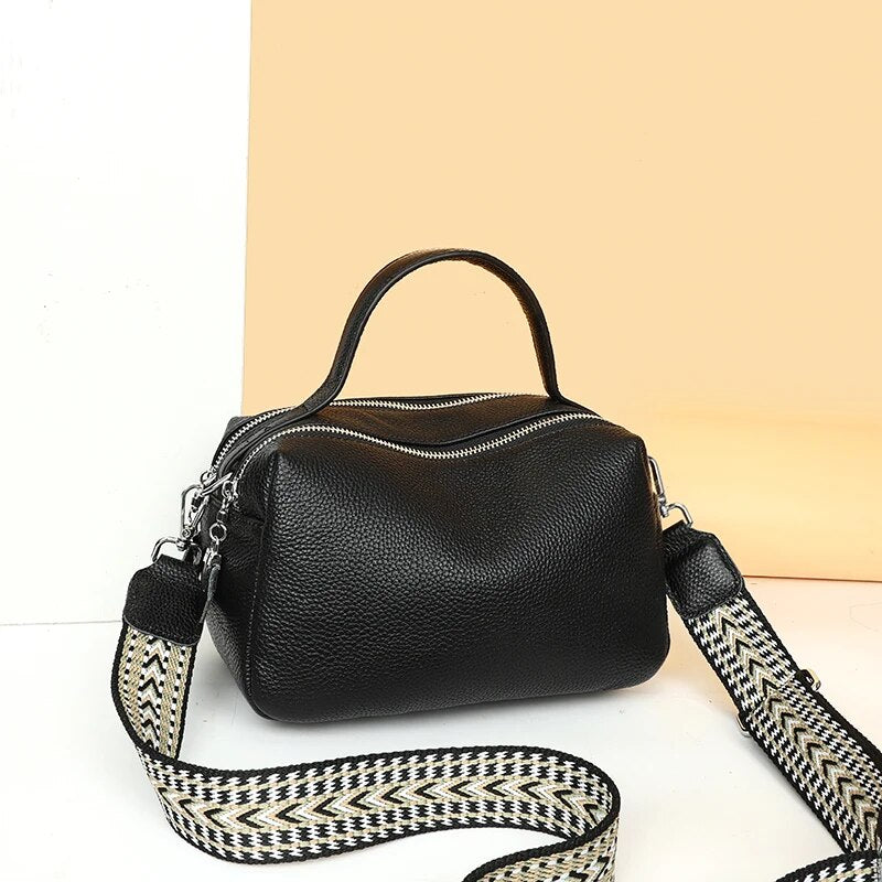 Bolso bandolera de piel auténtica de lujo para mujer: bolso de hombro pequeño y suave de diseño con dos bolsillos para teléfono