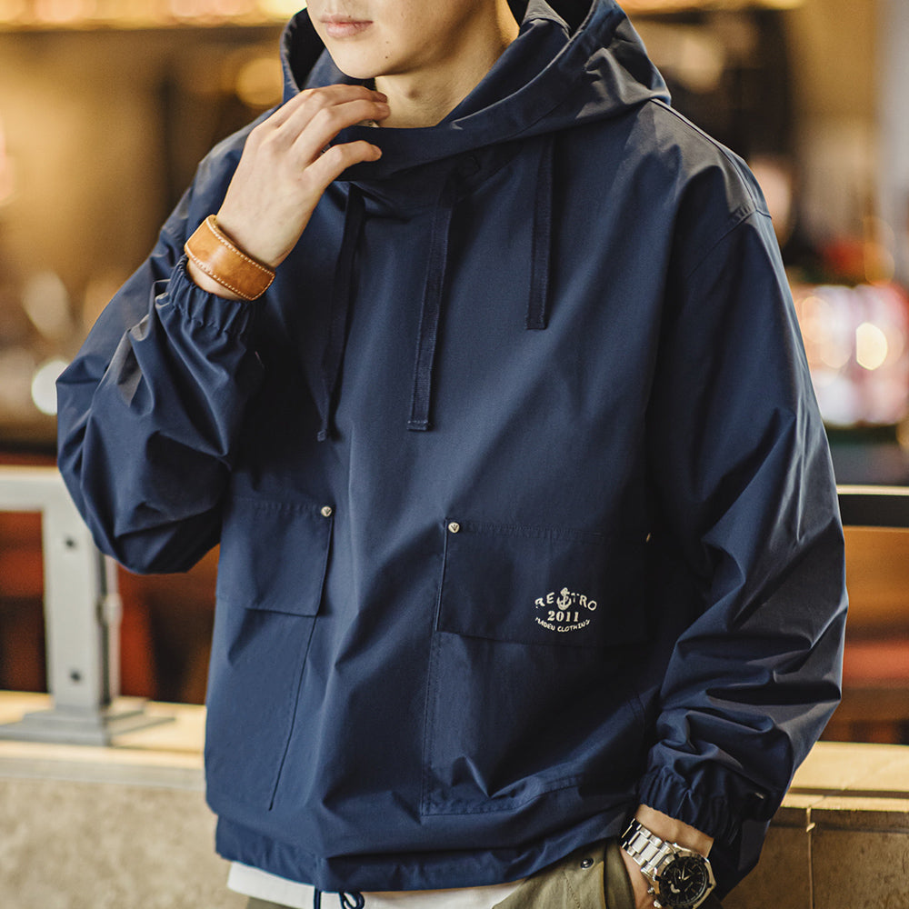 Sudadera con capucha vintage cortavientos para hombre