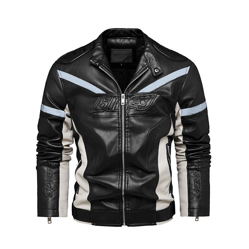 Chaqueta juvenil de cuero con tiras reflectantes de moda y terciopelo para motocicletas