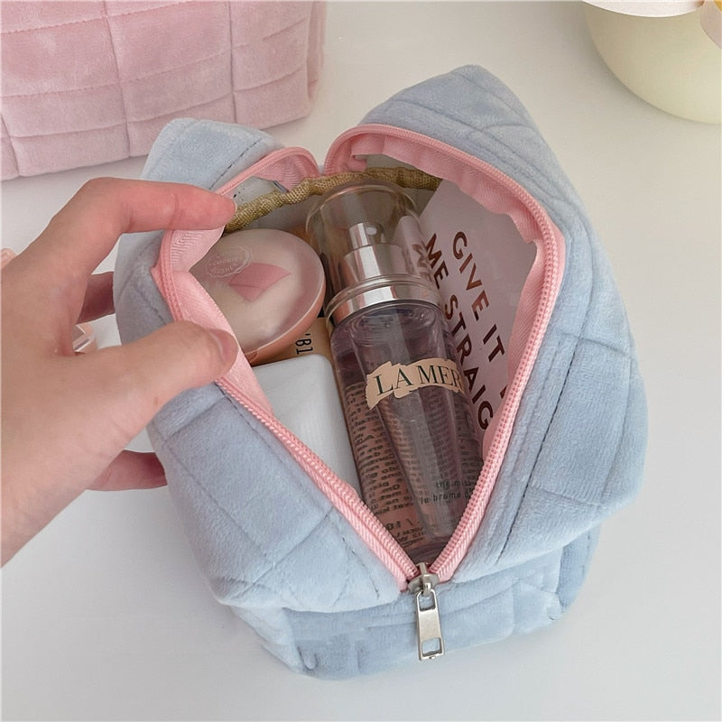 Bolsa de cosméticos de piel de felpa: bolsa de maquillaje de viaje con cremallera