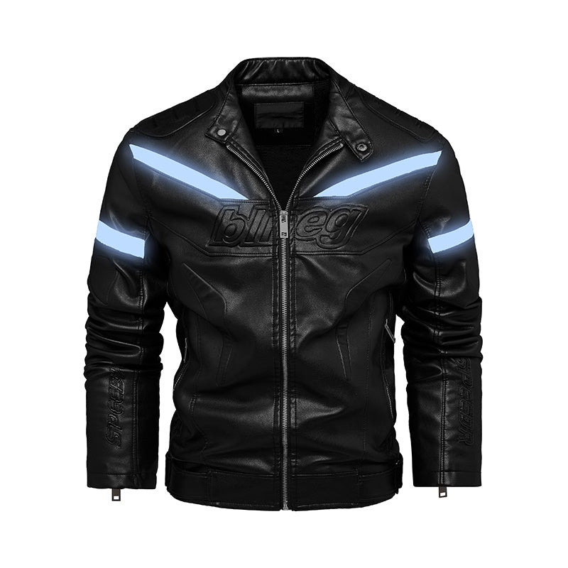Chaqueta juvenil de cuero con tiras reflectantes de moda y terciopelo para motocicletas
