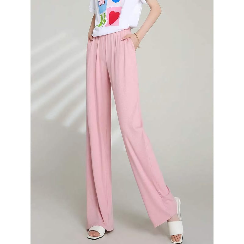 Pantalones casuales drapeados de cintura alta para mujer