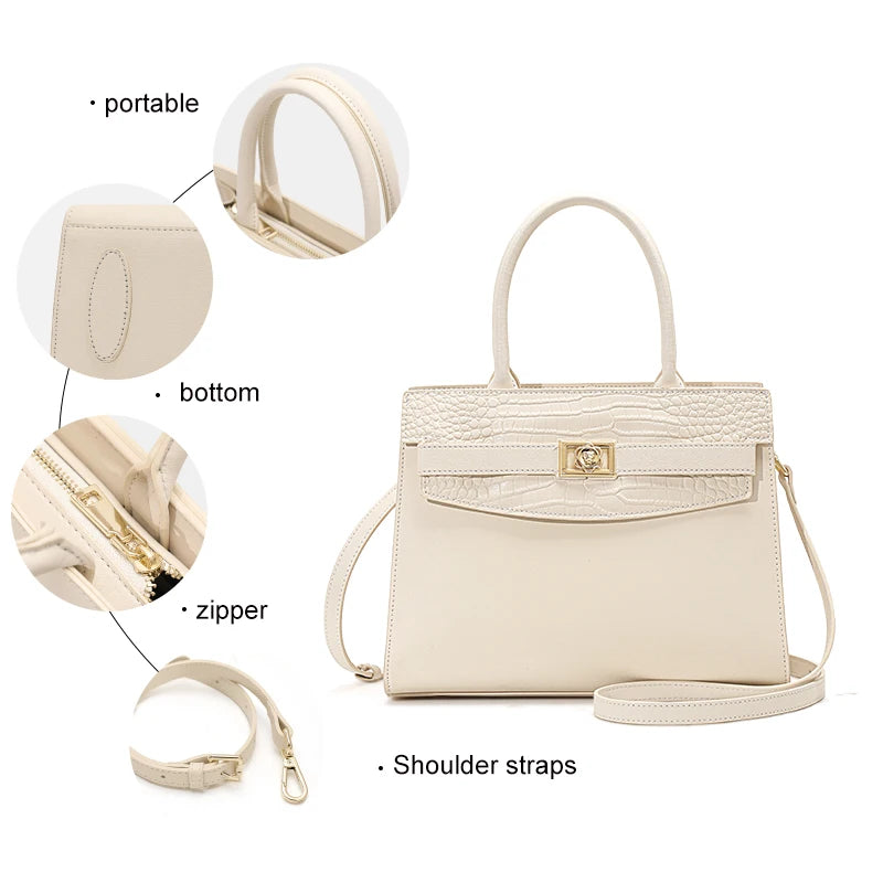 Quadratische Handtasche aus Rindsleder mit Krokodilmuster - Off White