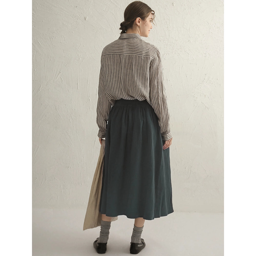 Camisa de manga larga de lino y algodón a rayas vintage