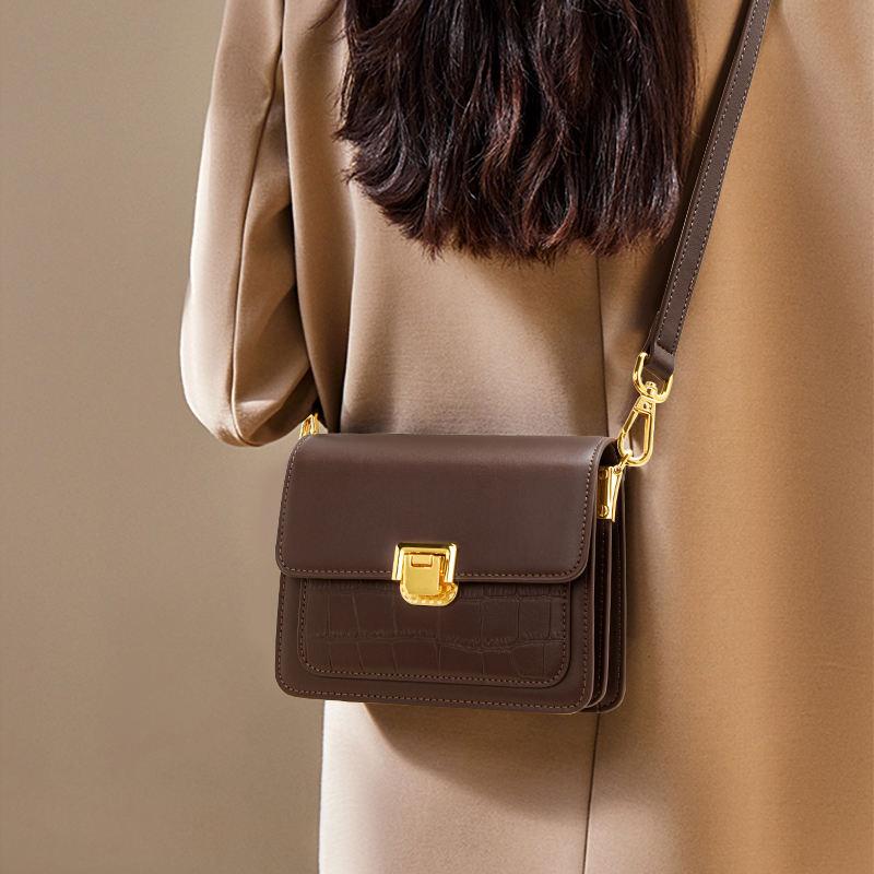 Bolso bandolera cuadrado elegante con estampado de cocodrilo: bolso de hombro de piel de vaca para mujer