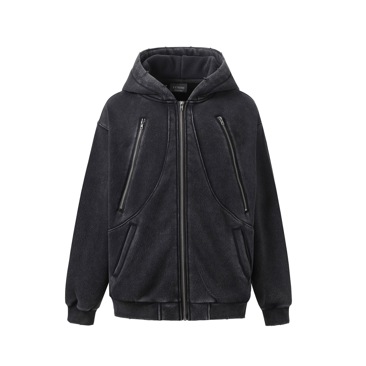 Nueva sudadera con capucha y cremallera lavada con forro polar