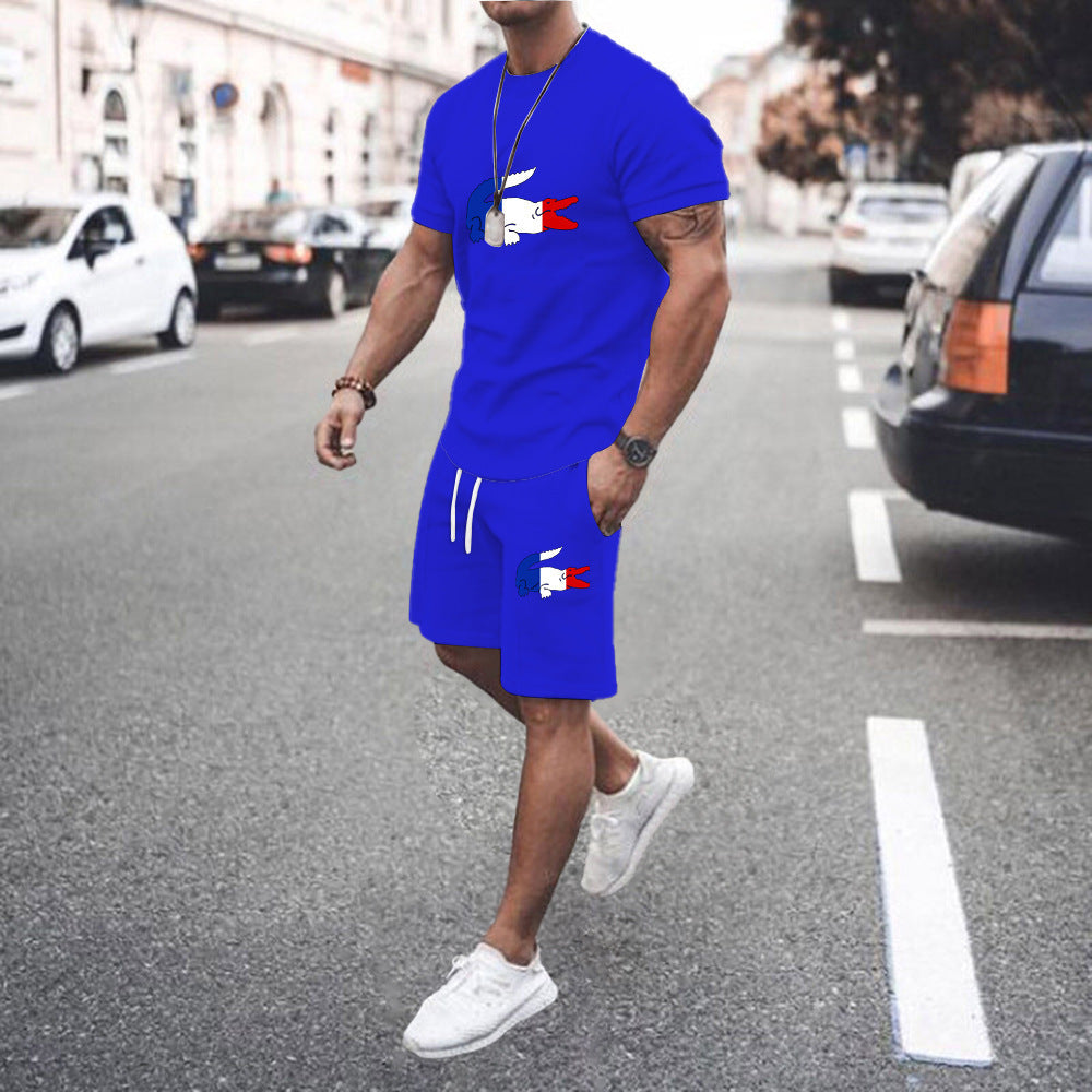 Rundhals-T-Shirt, lockeres Kurzarm-Set, Digitaldruck 3D