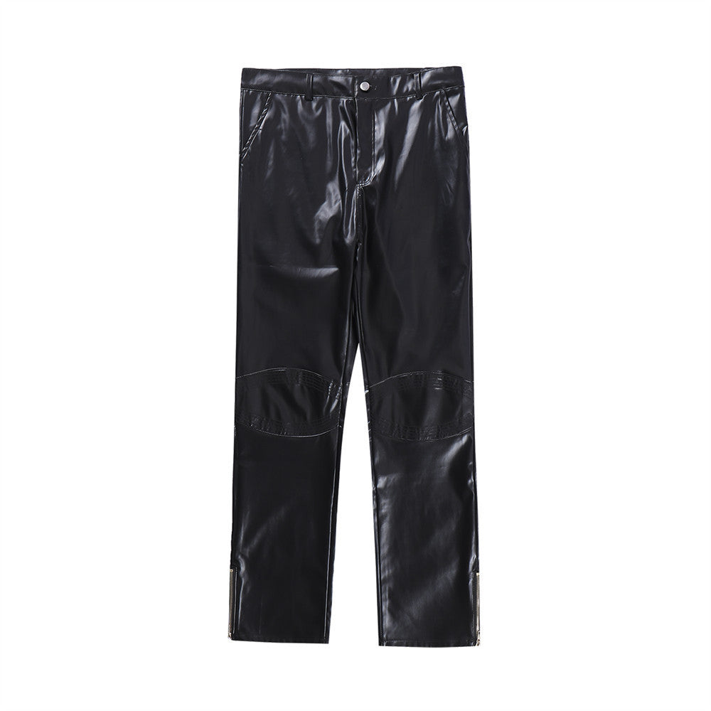 Einfarbig Glänzend PU Leder Hosen Männer Punk Rock Lose